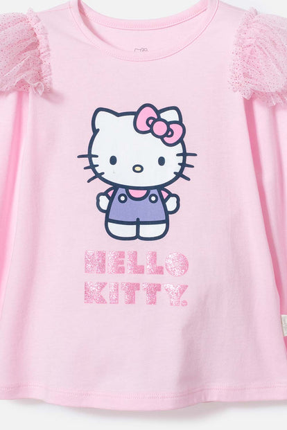 CAMISETA DE HELLO KITTY ROSADA MANGA LARGA PARA NIÑA 2T A 5T