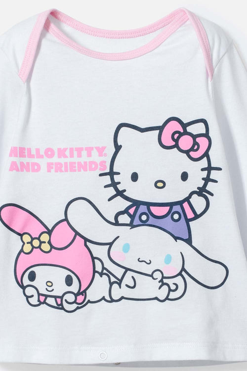 PIJAMA DE HELLO KITTY BLANCA Y ROSADA DE CAMISETA MANGA LARGA PARA BEBÉ NIÑA