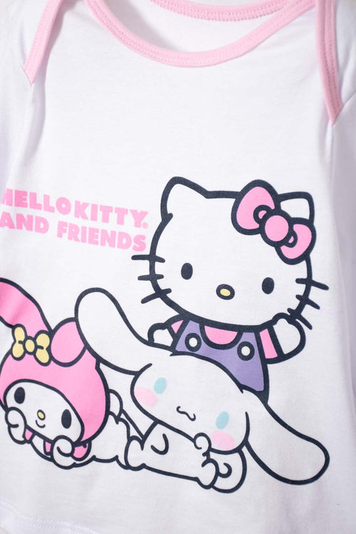 PIJAMA DE HELLO KITTY BLANCA Y ROSADA DE CAMISETA MANGA LARGA PARA BEBÉ NIÑA