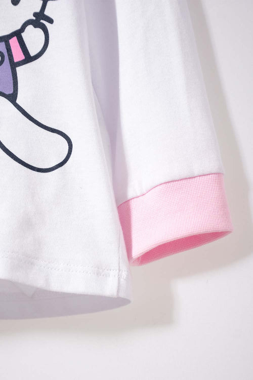 PIJAMA DE HELLO KITTY BLANCA Y ROSADA DE CAMISETA MANGA LARGA PARA BEBÉ NIÑA
