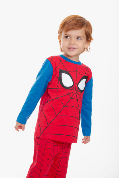 PIJAMA DE SPIDERMAN CON PANTALÓN LARGO ROJO PARA NIÑO 2T A 5T