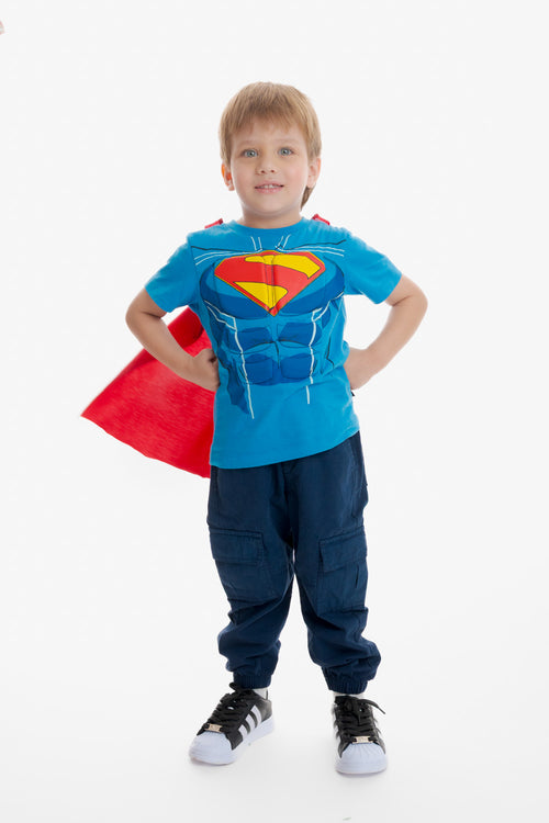 CAMISETA DE SUPERMAN CON CAPA MULTICOLOR PARA NIÑO 2T A 5T