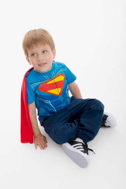 CAMISETA DE SUPERMAN CON CAPA MULTICOLOR PARA NIÑO 2T A 5T