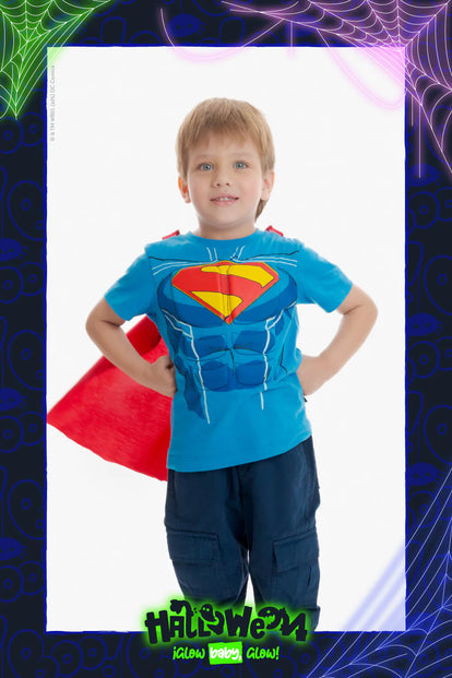 CAMISETA DE SUPERMAN CON CAPA MULTICOLOR PARA NIÑO 2T A 5T