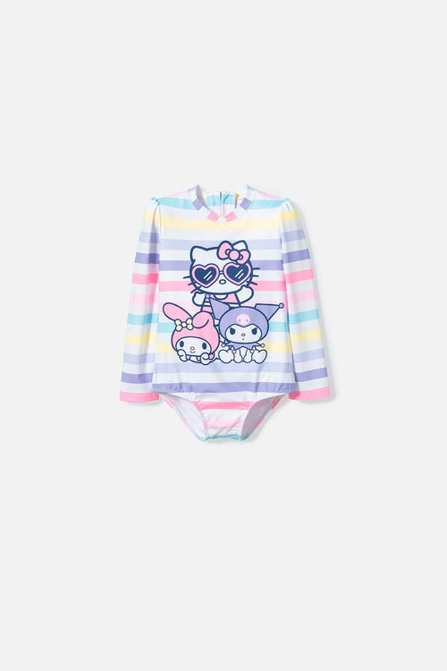 TRAJE DE BAÑO DE HELLO KITTY MULTICOLOR MANGA LARGA PARA NIÑA 2T A 5T