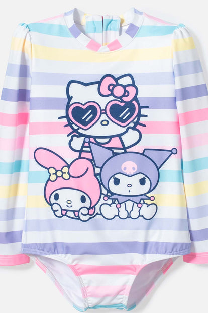 TRAJE DE BAÑO DE HELLO KITTY MULTICOLOR MANGA LARGA PARA NIÑA 2T A 5T