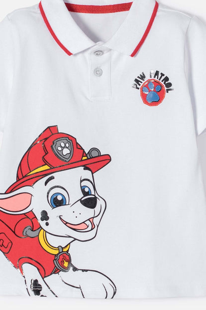 CAMISETA TIPO POLO DE PAW PATROL BLANCO PARA NIÑO 2T A 6T