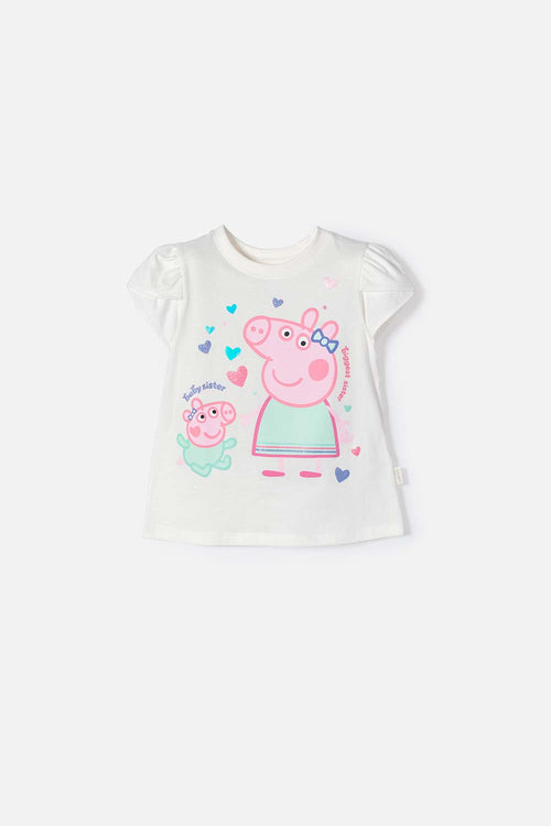 CAMISETA DE PEPPA PIG MARFIL ESTAMPADA EN FRENTE PARA NIÑA 2T A 5T
