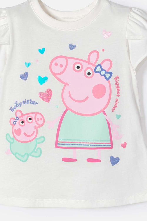 CAMISETA DE PEPPA PIG MARFIL ESTAMPADA EN FRENTE PARA NIÑA 2T A 5T