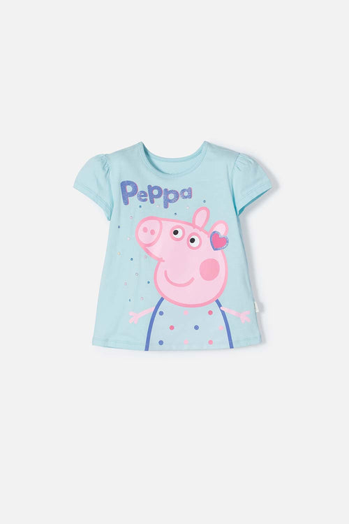 CAMISETA DE PEPPA PIG AZUL ESTAMPADA EN FRENTE PARA NIÑA 2T A 5T