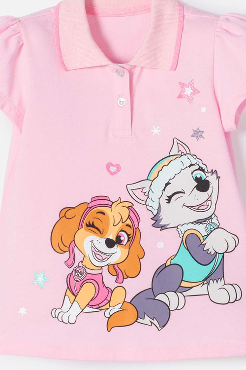 CAMISETA TIPO POLO DE PAW PATROL ROSADA PARA NIÑA 2T A 6T