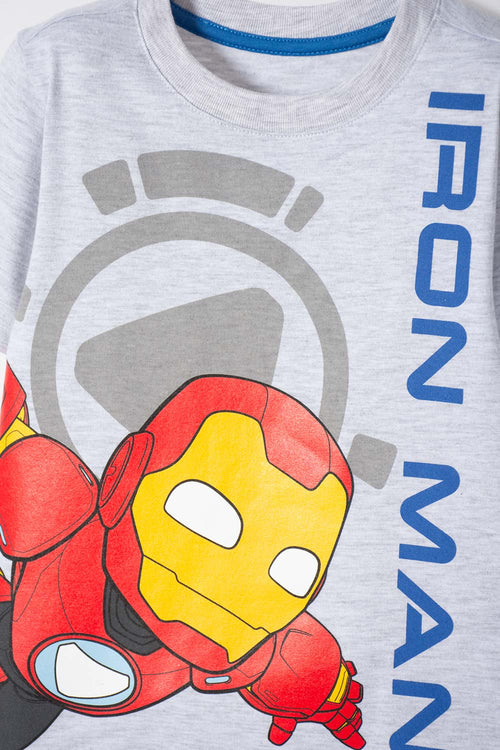 CAMISETA DE IRONMAN MANGA CORTA GRIS JASPE PARA NIÑO 2T A 5T