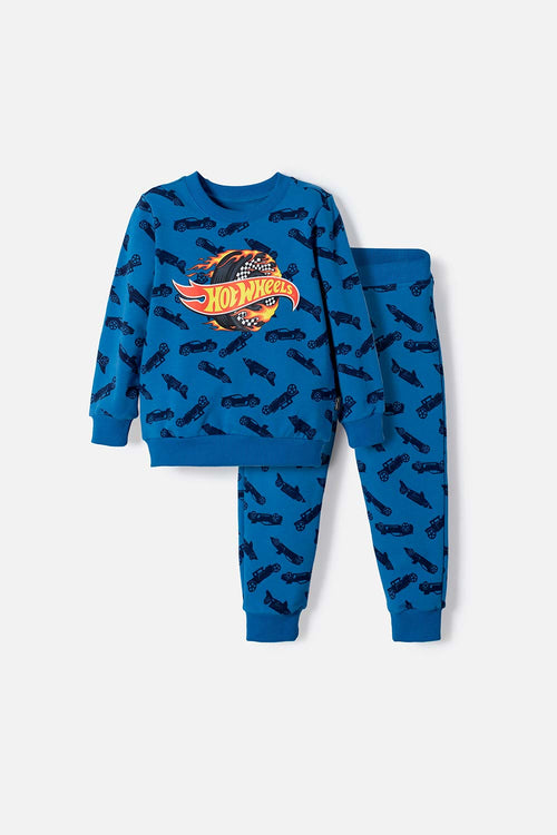 CONJUNTO HOT WHEELS CON PANTALÓN LARGO AZUL PARA NIÑO 2T A 6T