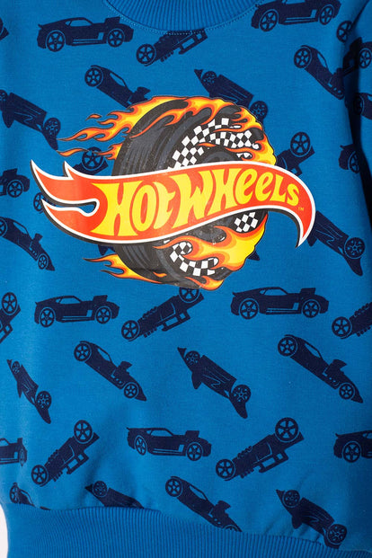 CONJUNTO HOT WHEELS CON PANTALÓN LARGO AZUL PARA NIÑO 2T A 6T