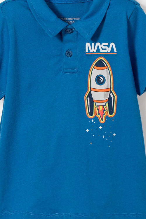 CAMISETA TIPO POLO DE LA NASA AZUL PARA NIÑO 2T A 5T