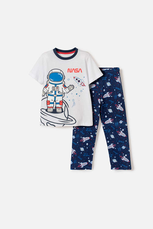 PIJAMA DE LA NASA CON PANTALÓN LARGO BLANCO Y AZUL PARA NIÑO 2T A 5T