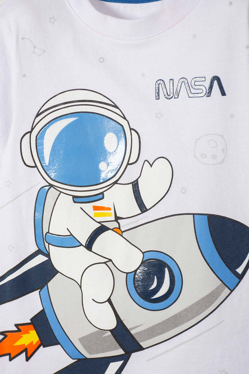CONJUNTO DE LA NASA CON PANTALÓN LARGO BLANCO Y AZUL PARA NIÑO 2T A 5T