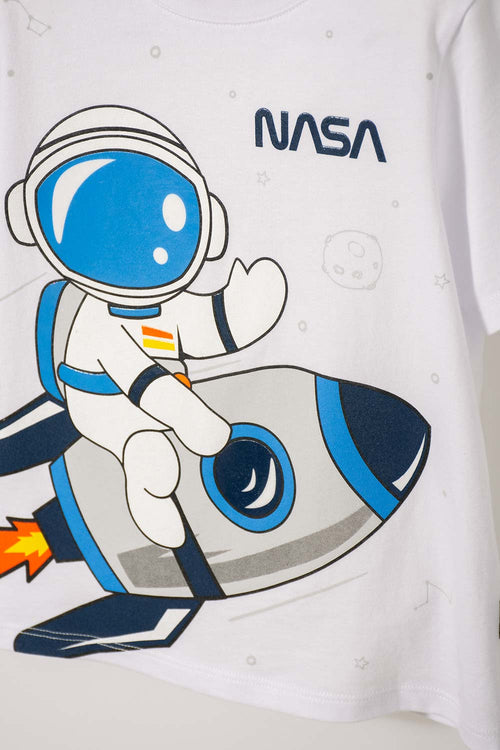 CONJUNTO DE LA NASA CON PANTALÓN CORTO BLANCO Y AZUL PARA NIÑO 2T A 5T