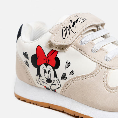 TENIS DE MINNIE MOUSE BLANCO Y BEIGE PARA NIÑA