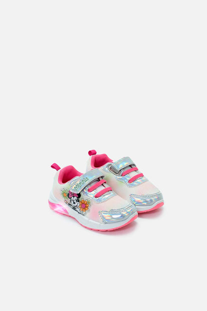 TENIS CON LUCES DE MINNIE MOUSE BLANCO Y ROSADO PARA NIÑA