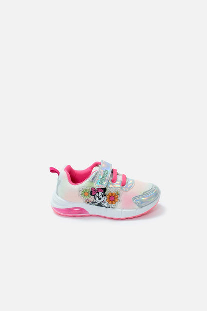 TENIS CON LUCES DE MINNIE MOUSE BLANCO Y ROSADO PARA NIÑA