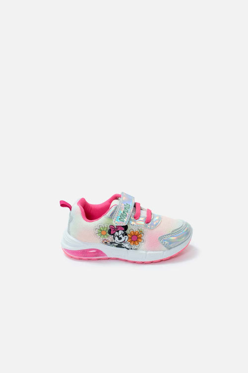 TENIS CON LUCES DE MINNIE MOUSE BLANCO Y ROSADO PARA NIÑA