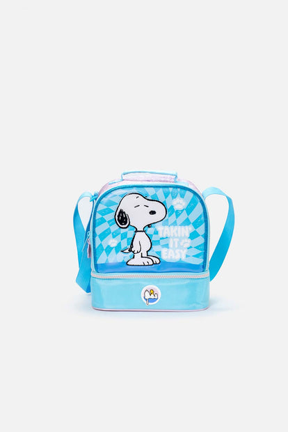 LONCHERA DE SNOOPY AZUL Y VIOLETA PARA NIÑA
