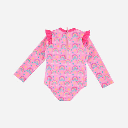 VESTIDO DE BAÑO LITTLEMIC DE MANGA LARGA ROSADO PARA NIÑA 2T A 5T