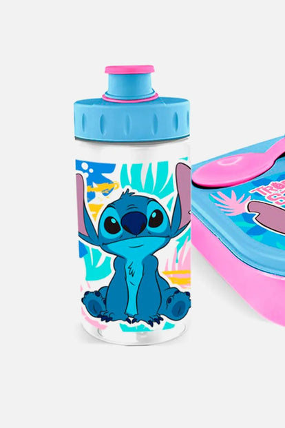 SET DE PORTA, CUBIERTO Y BOTELLA AZUL/ROSADO DE STITCH