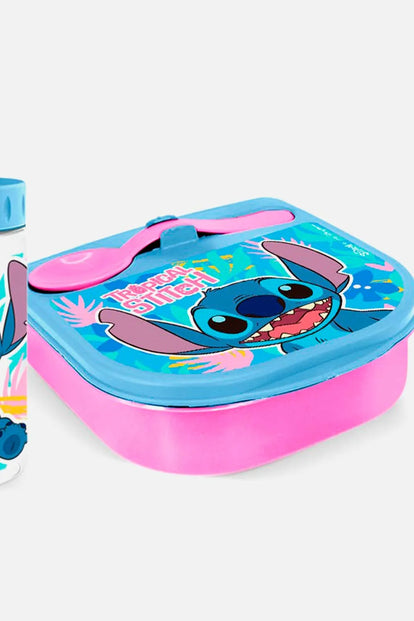 SET DE PORTA, CUBIERTO Y BOTELLA AZUL/ROSADO DE STITCH