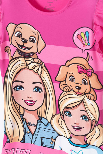 PIJAMA TIPO BATOLA DE BARBIE MANGA SISA FUCSIA PARA NIÑA