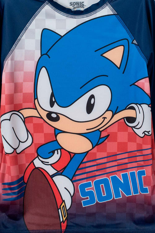 CAMISETA DE BAÑO SONIC MANGA LARGA AZUL Y ROJO PARA NIÑO