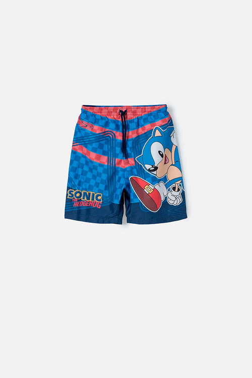 PANTALONETA DE BAÑO SONIC CON CORDÓN AZUL Y ROJA PARA NIÑO
