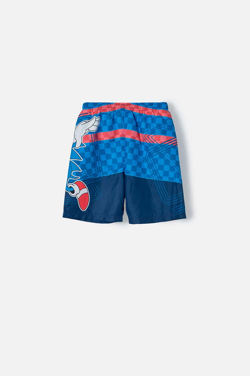 PANTALONETA DE BAÑO SONIC CON CORDÓN AZUL Y ROJA PARA NIÑO