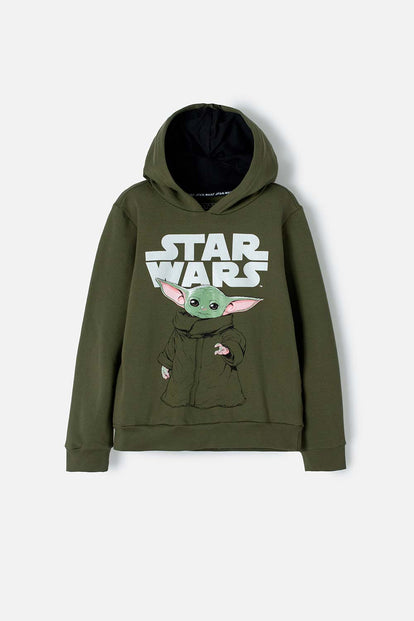 BUZO DE MANDALORIAN CON CAPUCHA GRIS PARA NIÑO