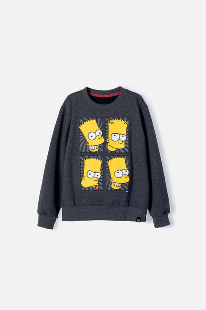 BUZO DE BART SIMPSON CUELLO REDONDO GRIS PARA NIÑO