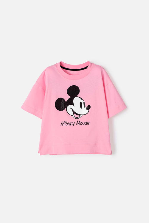 CAMISETA DE MICKEY MOUSE MANGA CORTA ROSADA PARA NIÑA