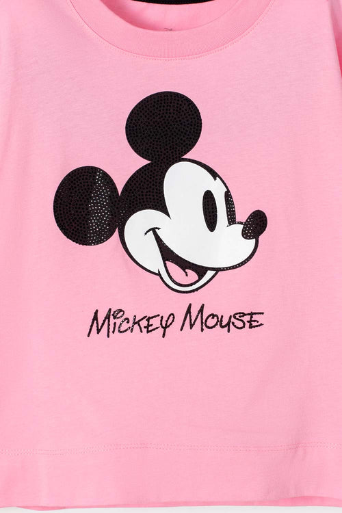 CAMISETA DE MICKEY MOUSE MANGA CORTA ROSADA PARA NIÑA