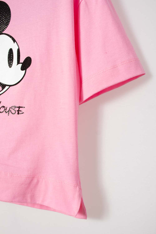 CAMISETA DE MICKEY MOUSE MANGA CORTA ROSADA PARA NIÑA