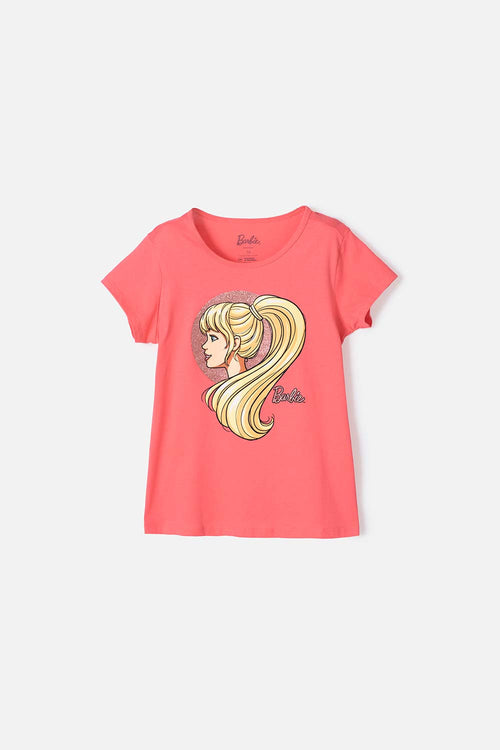 CAMISETA DE BARBIE MANGA CORTA ROSADA PARA NIÑA