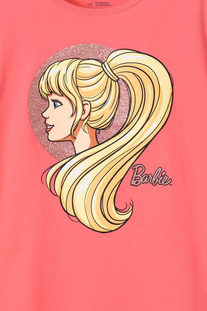 CAMISETA DE BARBIE MANGA CORTA ROSADA PARA NIÑA
