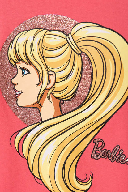 CAMISETA DE BARBIE MANGA CORTA ROSADA PARA NIÑA