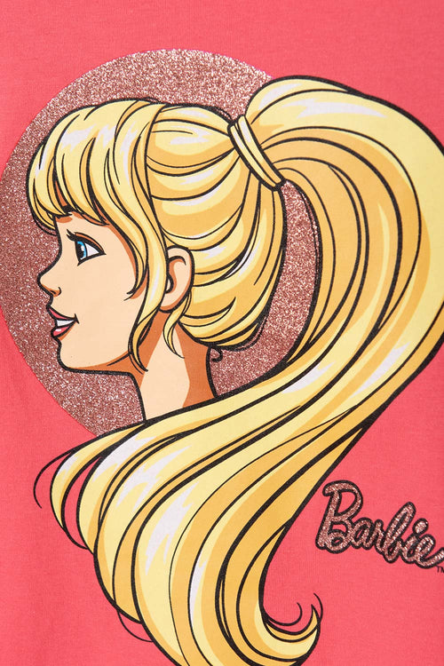 CAMISETA DE BARBIE MANGA CORTA ROSADA PARA NIÑA
