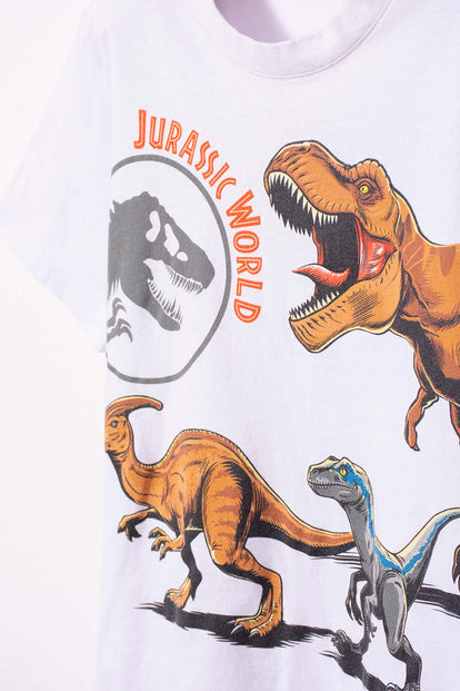 CAMISETA DE JURASSIC WORLD MANGA CORTA  BLANCA PARA NIÑO