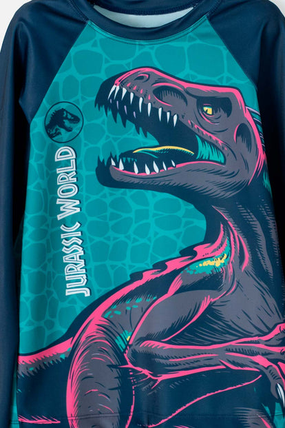 CONJUNTO DE BAÑO DE JURASSIC WORLD MANGA LARGA AZUL TURQUESA PARA NIÑO