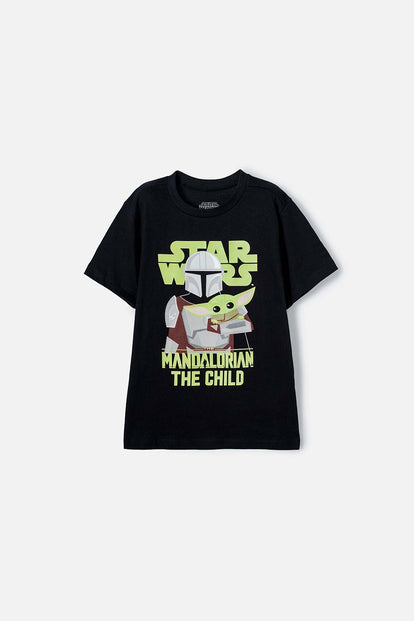 CAMISETA DE MANDALORIAN MANGA CORTA NEGRO PARA NIÑO