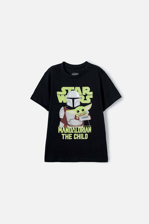 CAMISETA DE MANDALORIAN MANGA CORTA NEGRO PARA NIÑO