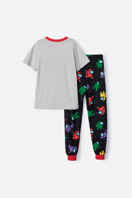PIJAMA DE AMONG US GRIS Y NEGRA MANGA CORTA PARA TEEN NIÑO