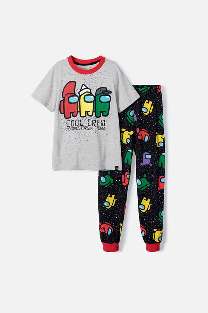 PIJAMA DE AMONG US GRIS Y NEGRA MANGA CORTA PARA TEEN NIÑO