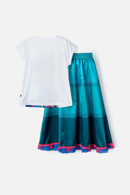 CONJUNTO DE ENCANTO CON FALDA VERDE Y BLANCO PARA NIÑA